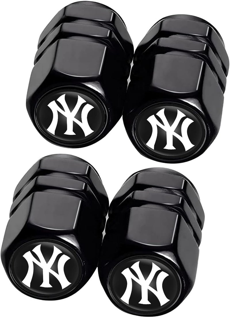 WiiFiive 4Pcs Yankees Car Tire Valve Stem Caps, Aluminum Auto Tire Valve Caps for Yankees Baseball Fans,Universal Stem Covers/Dust Caps for Cars - Image 1